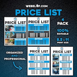Pressure Washing Pricing List Template – Gutter, Window, Roof Power Washing Bundle, Car Wash, Driveway, Exterior Cleaning Services Printable