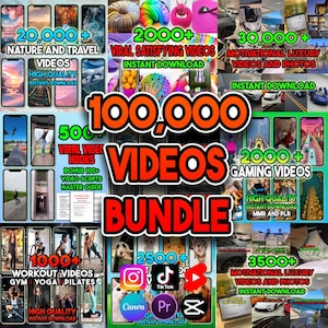 100,000 Videos Bundle: Satisfying, Gaming, Luxury, Animated AI, Motivational, Funny, Cat, Dog, Gym Instagram Reels, YouTube Shorts, TikTok