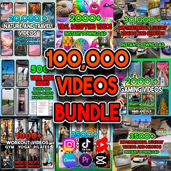 100.000 Videos Bndel: Befriedigend, Gaming, Luxus, Animierte KI,  Motivation, Lustig, Katze, Hund, Fitnessstudio Instagram Reels, YouTube  Shorts, TikTok - Etsy.de