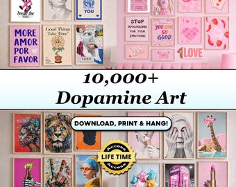 10,000+ Dopamine Wall Decor Art Bundle, Maximalist Printable Set, Preppy Aesthetic Wall Hanging For Apartment, Dorm, Kitchen, & Living Rooms