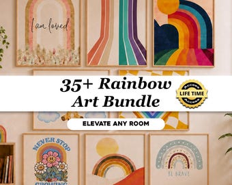 39 Pastel Rainbow Wall Hanging Bundle, Boho Nursery Wall Art, Playroom Prints, Kids Room Decor, Baby Room Gallery Printable Digital Download
