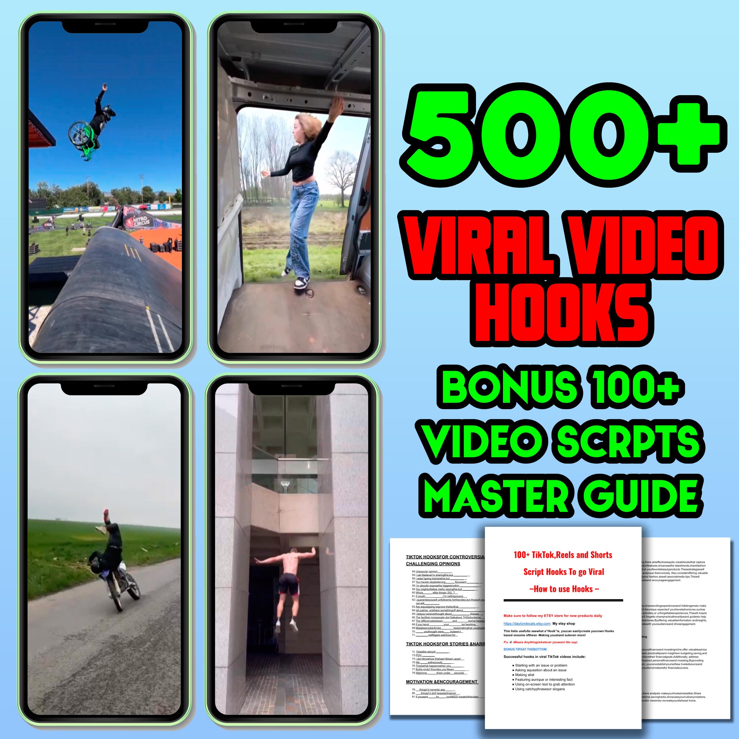 500+ Viral Video hooks, Free Video Hooks Mastery Guide Scripts To Go Viral, funny fail videos, Comedy, Tiktoks Instagram Reels YT shorts