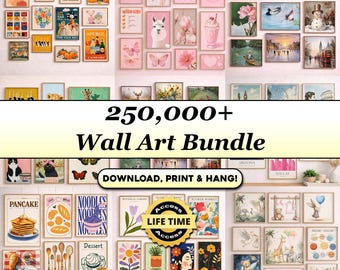 250,000+ Printable Wall Art Bundle | Gallery Wall Art Set | Maximalist, Vintage & Modern Prints | Trendy Dopamine Posters, Instant Download