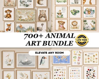700+ Animal Wall Art Bundle, Nursery Animal Prints, Safari Woodland Farm & Educational Posters, Kids Room Decor, Baby Room Wall Hangings