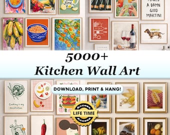 Modern Fruit & Vegetable Wall Art Bundle | Citrus Lemon Cherry Strawberry Prints | Tropical Kitchen Printable Decor Food Poster Set Download