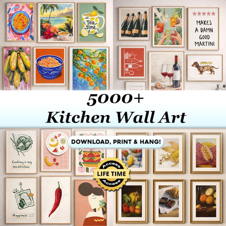 500 kitchen wall art prints bundle, retro food and... 5000+ Kitchen Wall Art Bundle, Still Life Fruit Gallery, Coffee Bar ...