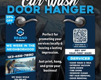 Car Detailing Door Hanger Template, Automotive Services Business Poster Marketing, Pressure Wash, Interior & Exterior Clean, Mobile Mechanic