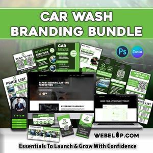 Car Wash & Auto Detailing Branding Bundle – Website Template, Flyers, Business + Loyalty Cards, Door Hangers, Price List - Self Starter Kit