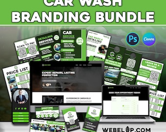 Car Wash & Auto Detailing Branding Bundle – Website Template, Flyers, Business + Loyalty Cards, Door Hangers, Price List - Self Starter Kit