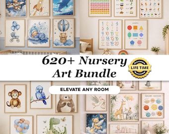 620+ Nursery Wall Hangings Bundle, Kids Room Art, Baby Room Decor, Playful Animal Posters, Educational Playroom Art, Digital Print Download
