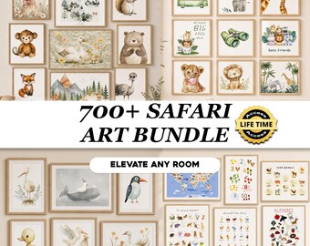 700+ Safari Nursery Wall Hangings, Jungle Animal Wall Art, Woodland Baby & Kids Room Decor, Gallery Prints, Watercolor Giraffe Elephant Lion