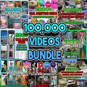 Paquete de 100 000 vídeos: Satisfactorio, Juegos, Lujo, Animación con IA, Motivación, Diversión, Gatos, Perros, Gimnasio, Instagram Reels, Cortos de YouTube, TikTok