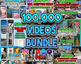 100,000 Videos Bundle: Satisfying, Gaming, Luxury, Animated AI, Motivational, Funny, Cat, Dog, Gym Instagram Reels, YouTube Shorts, TikTok