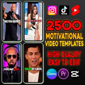 2500 wirusowych filmów motywacyjnych, cytatów, podpisów, przemówień motywacyjnych, szablonów, czarno-białych, krótkich filmów na YouTube, rolki na Instagramie, TikTok DFY