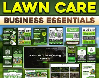 Lawn Care Services Kit - Website, Flyers, QR Pay & Review, Door Hanger, Loyalty Business Card for Mowing, Trimming, Mulching, Leaf Blowing