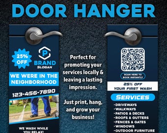 Pressure Washing Door Hanger – Gutter, Window, Roof Cleaning Services, Power Washing Poster, Car Wash, Driveway & Exterior Clean Template