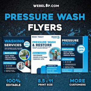 Druckwäsche Business Flyer - Dachrinnen-, Fenster-, Dachreinigungsdienste, Power Washing Poster, Autowäsche, Auffahrt und Außenreinigungsvorlage