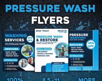 Pressure Washing Business Flyer – Gutter, Window, Roof Cleaning Services, Power Washing Poster, Car Wash, Driveway & Exterior Clean Template