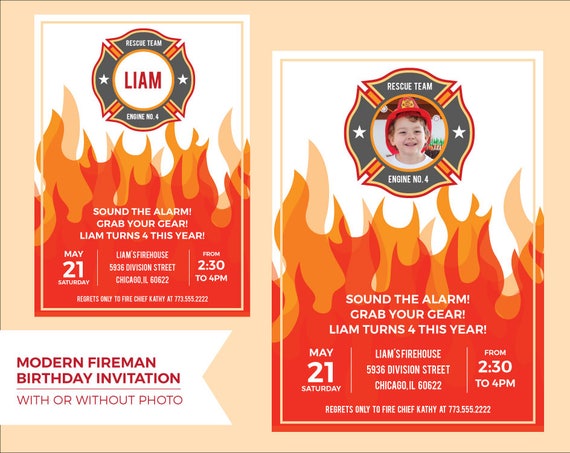 Fireman Invitation Printable For A Firefighter Birthday Party Etsy