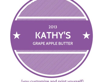 EDITABLE custom printable canning labels in Purple - YOU personalize and print, re-use again and again - Instant Download