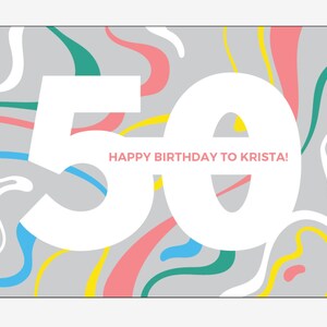 50er Geburtstag Postkarten personalisiert PDF gestalten. Besondere Geschenkidee zum 50. Geburtstag, bei der Freunde und Familie Postkarten verschicken, um zu feiern!