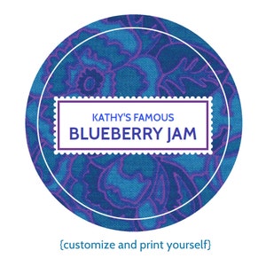Printable canning labels in blue Custom and Editable Type to personalize and print, re-use again and again Instant Download image 1