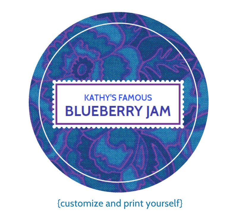 Printable canning labels in blue Custom and Editable Type to personalize and print, re-use again and again Instant Download image 1