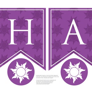 Personalized Rapunzel Sun Birthday Banner printable PDF in PURPLE for a princess Tangled birthday party: edit & print yourself, no waiting!