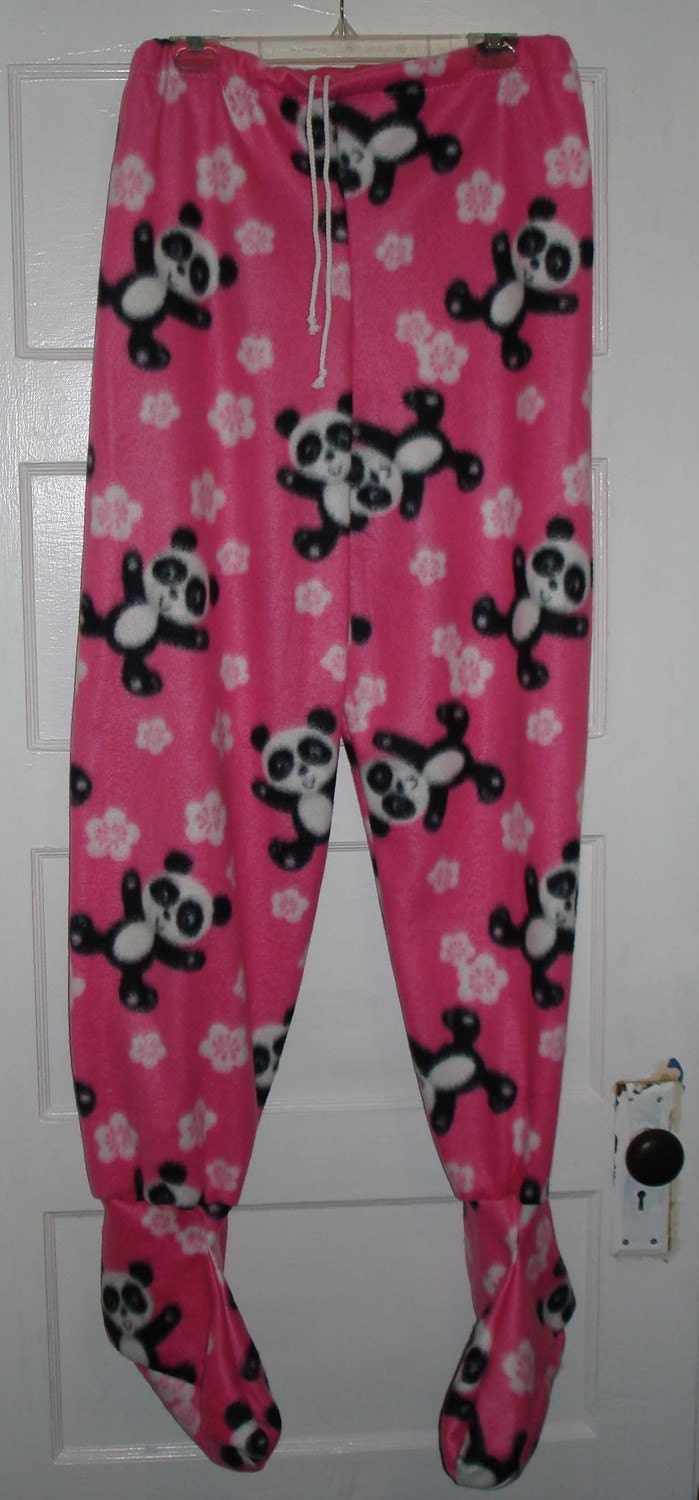 Footed Pajama Bottoms Pink Pandas Adult Large Etsy