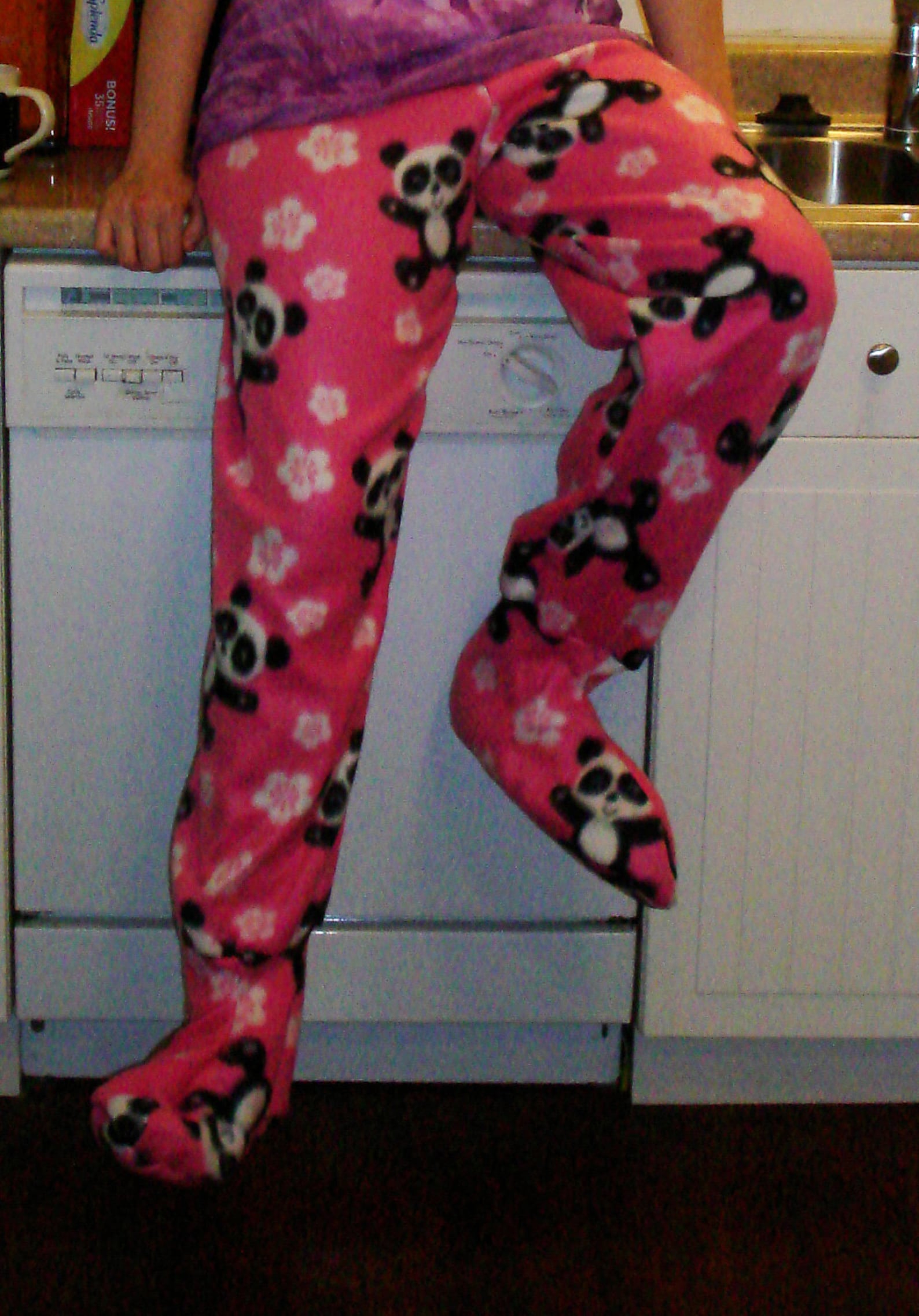 Footed Pajama Bottoms Pink Pandas Adult Large Etsy 