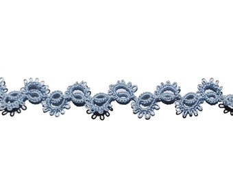 Tatted lace trim flower edging style Baby Blue  1 yard