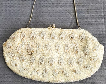 Vintage Beaded Sequins Purse 1950's 1960's Wedding Clutch