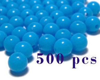 BULK 6mm Smooth Round Acrylic Beads in turquoise blue 500pcs