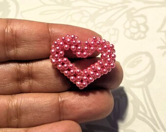 Beaded Pink Pearl Heart handmade Valentines heart 28mm