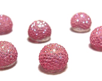 13mm flatback ball cabochon resin rhinestone half bead in Rose Pink ABx2