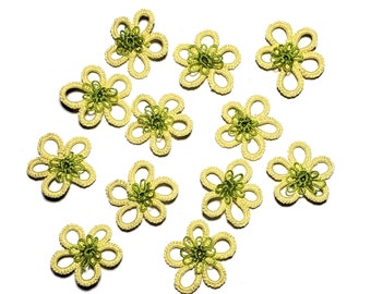 Tatted Lace Daisies Light Yellow color Scrapbook Card Making Motif Lace applique 1 dozen