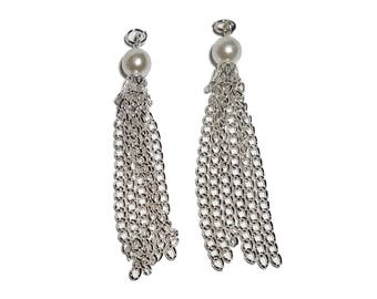 Pearl and silver chain tassel pendant earring findings