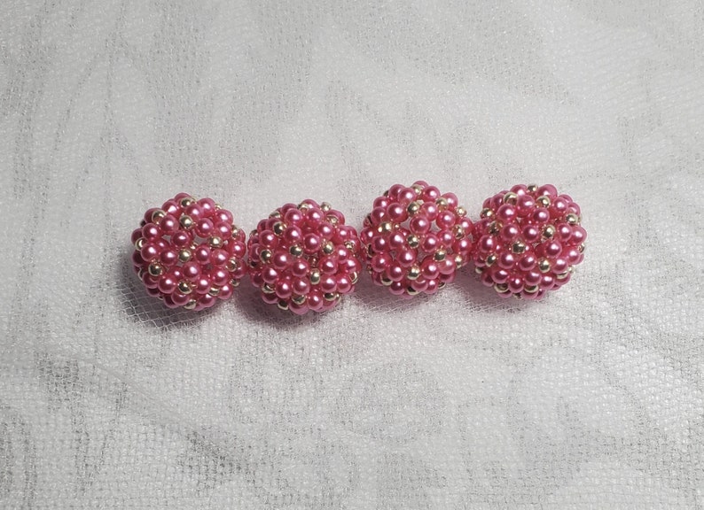 14mm Pearl Cluster Beaded Beads Pink and Silver handmade beads Wedding beads image 2