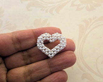 Beaded White Pearl Heart handmade Valentines heart 26mm