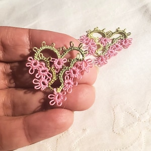 Occhi Herz Rosa und grüne Spitze handgemachte Valentine Herzen Verzierungen 5 Stk