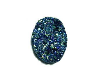 18x25mm Oval Faux Druzy Metallic Blue Nugget Cabochon 1 piece