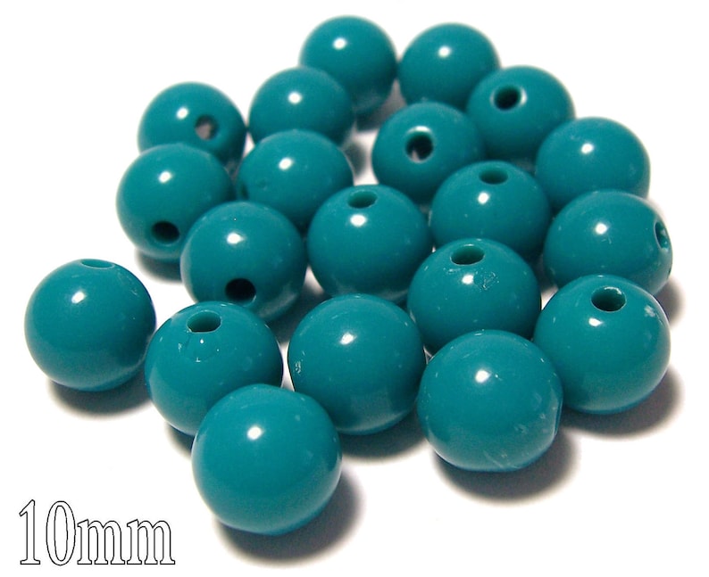 10mm Opaque acrylic plastic beads in Teal color 20 beads image 1