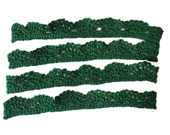 Crochet Trim Lace Edging Handmade in Christmas Green color 34 inches