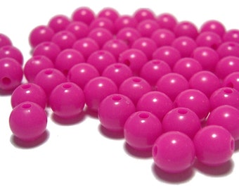 6mm Smooth Round Acrylic Beads in bright pink 100pcs