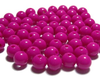 6mm Smooth Round Acrylic Opaque Beads in Fuchsia 100pcs