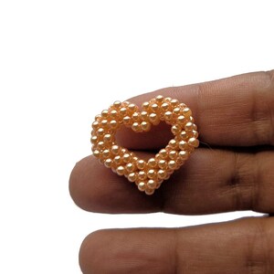 Beaded Peach Pearl Heart handmade Valentines heart 30mm