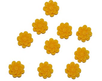 Resin Flower Chrysanthemums flatback cabochon flowers Yellow 10mm