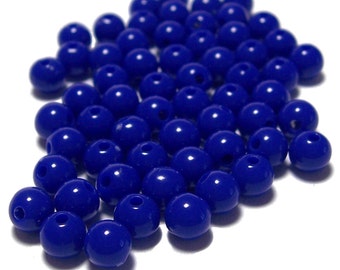 6mm Glatte Runde Acryl Perlen in Kobalt Blau 100 Perlen