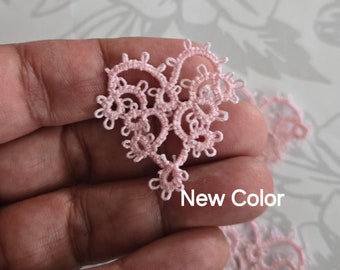 Tatted Heart Baby Pink lace handmade Valentine hearts embellishments 5 pcs