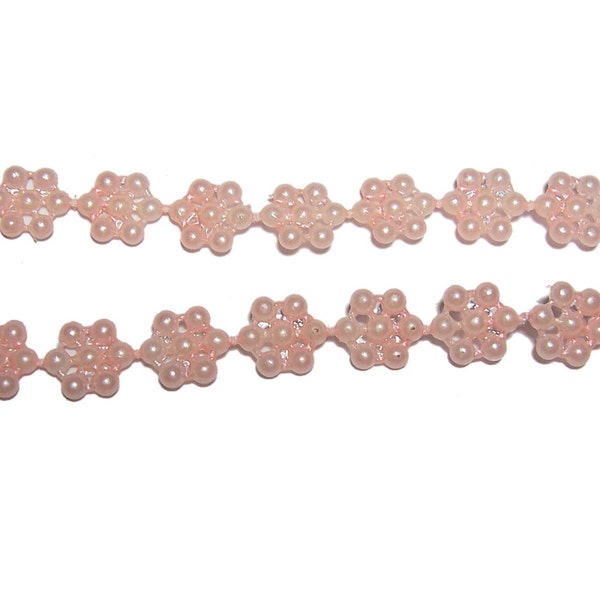Plastic 10mm flower string pearl trim in Light Pink 2 yards